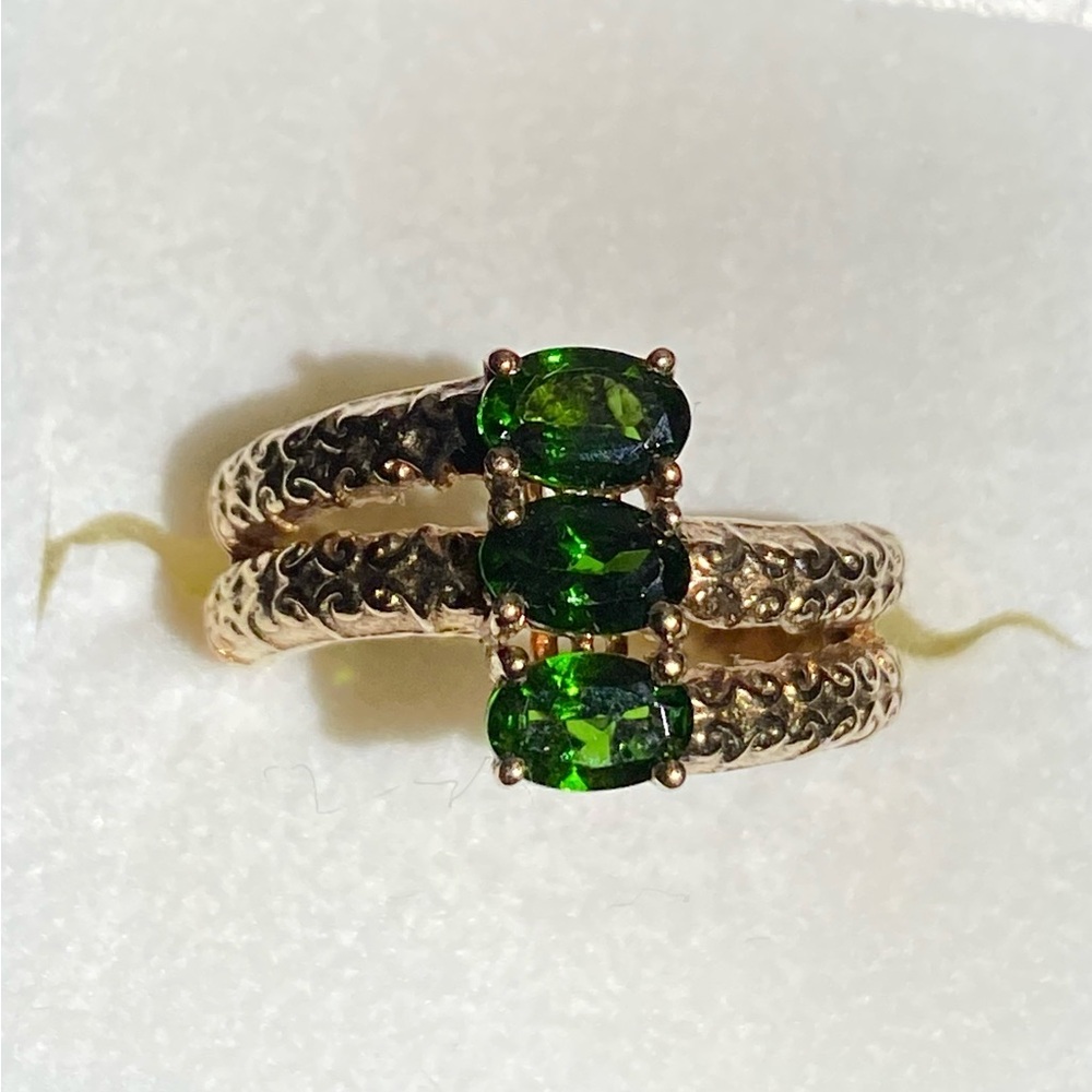 HSN Green Chrome Diopside gold plated 925 Sterling Silver Ring size 7